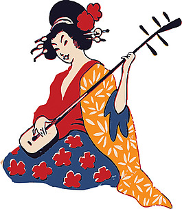 弹琵琶的艺妓免抠png透明图层素材
