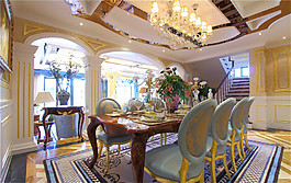 金色吊燈餐廳古典效果圖