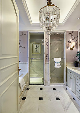 浴室白色古典效果圖
