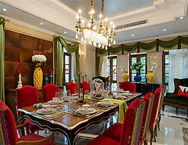 紅色椅子餐廳古典效果圖