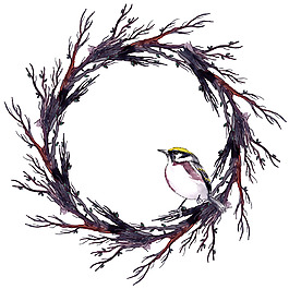 樹(shù)枝圓環(huán)小鳥(niǎo)png元素素材