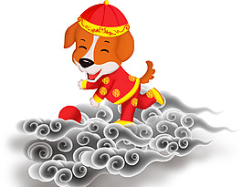 卡通云朵上的小狗png元素素材