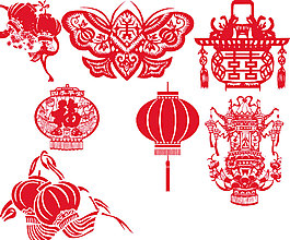 紅色喜慶剪紙png元素素材
