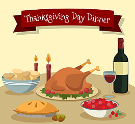 扁平設(shè)計(jì)感恩節(jié)桌上食物