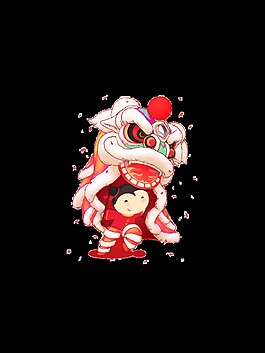 手繪兒童舞獅素材