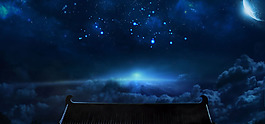 簡約藍色星空云朵背景