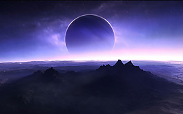 紫色星球湖面山脈背景
