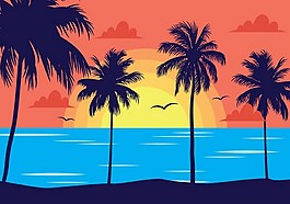 海邊黃昏矢量素材
