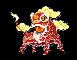 手绘喜庆狮子