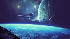簡(jiǎn)約藍(lán)色星空星球背景