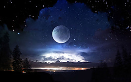 唯美藍(lán)色月亮星球背景