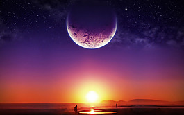 唯美日出紫色星空背景