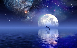 唯美藍色星空湖水背景