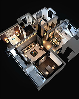 中式室內(nèi)3D模型效果圖