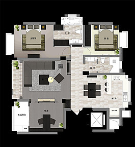中式室內(nèi)3D模型效果圖