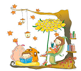 卡通大樹(shù)書(shū)本元素