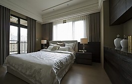 簡約室內(nèi)臥室大床實(shí)景效果圖