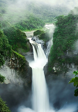 绿色森林高山流水背景