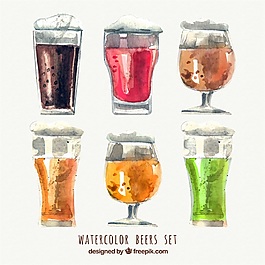 水彩杯裝酒類矢量素材