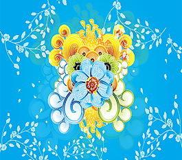 藍(lán)色手繪花朵葉子矢量素材