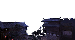 青色复古建筑png元素素材