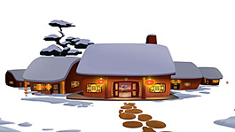 卡通冬季小屋png元素素材
