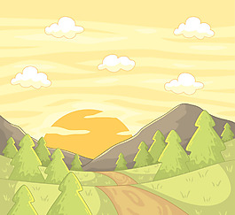手繪矢量自然風(fēng)景