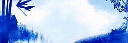 手绘蓝色树枝banner背景素材