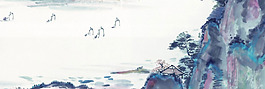 手绘山脉banner背景素材