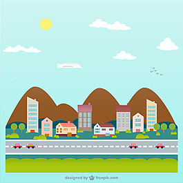 藍(lán)色扁平城市矢量圖H5背景