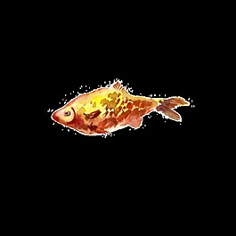黃色魚水彩手繪透明素材