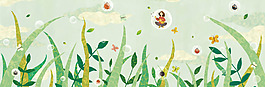 清新綠色植物春季banner背景素材