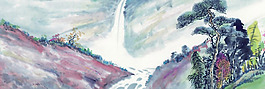 手繪山脈松樹banner背景素材