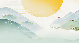 手繪山脈太陽banner背景素材