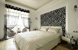 簡(jiǎn)約臥室床鋪背景效果圖