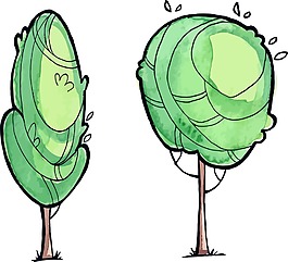 綠色手繪植物大樹插畫