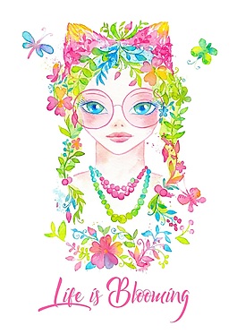 鲜花和少女素材