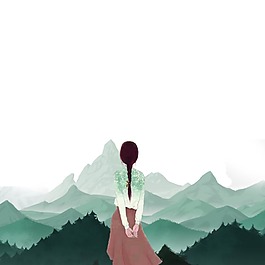 遠(yuǎn)山女孩意境素材