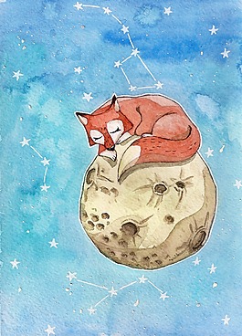 星球狐貍卡通透明素材