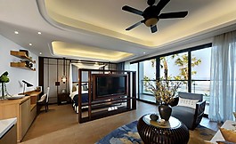 中式時(shí)尚室內(nèi)客廳電視墻效果圖