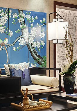中式華麗室內(nèi)客廳沙發(fā)背景墻效果圖