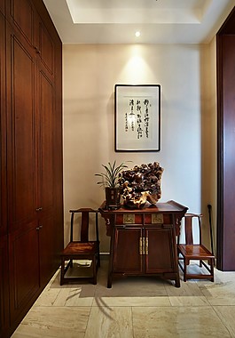 中式時(shí)尚室內(nèi)柜子背景墻效果圖