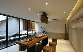 中式簡(jiǎn)約室內(nèi)茶室茶幾效果圖