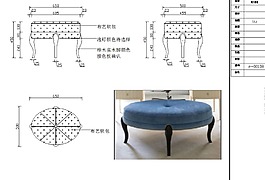 現代款式蹲椅矮椅布藝椅子家具CAD三視圖