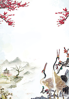 中國風(fēng)水墨仙鶴背景
