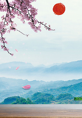 浪漫青山花瓣背景