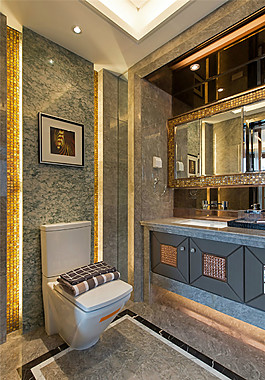 歐式貴氣金色美輪美奐浴室馬桶裝修效果圖