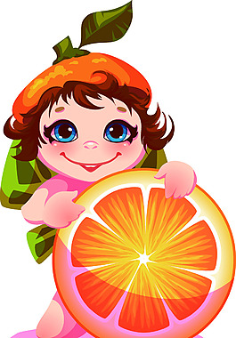 香橙小女孩卡通矢量素材