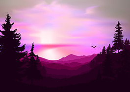 唯美夕陽風景插畫