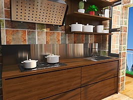 小户型简约厨房设计原木绿色